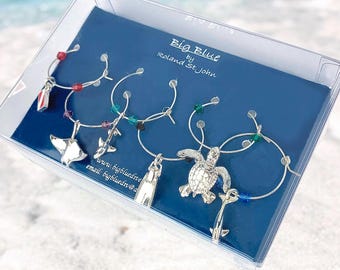 Scuba Wine Glass Charms: Sea Life Diver Gift Set