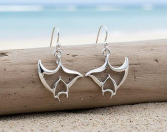 Sterling Silver Manta Ray Earrings: Ocean Lover Gift