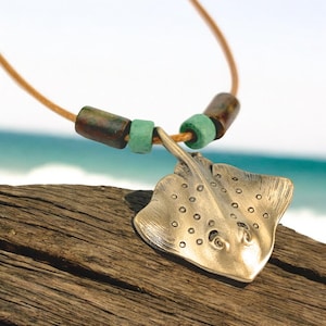 Bronze Stingray Necklace: Sea Life Pendant, Scuba Jewelry