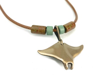 Stingray Necklace Antique Bronze - Manta Ray Necklace for Women, Bronze Stingray Necklace, Stingray Jewelry, Manta Pendant Scuba Diving Gift