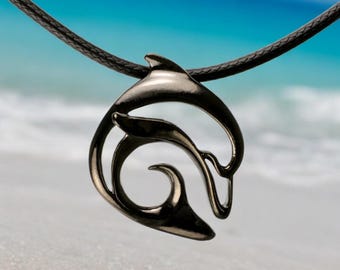 Dolphin Necklace for Men and Women- Hematite Dolphin Pendant for Men, Dolphin Charm Hematite, Dolphin Jewelry for Women, Jet Black  Jewelry