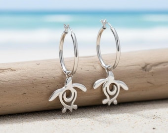 925 Sterling Silver Sea Turtle Hoop Earrings With Gift Box