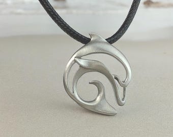 Pewter Dolphin Necklace: Handcrafted Sea Life Pendant