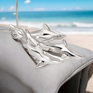 Sterling Silver Shark Necklace: Reef Shark Pendant, Ocean Jewelry