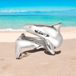 Shark Ring Sterling Silver Adjustable Shark Ring Sea Life Ring Scuba Diving Jewelry Gifts For Shark Lovers