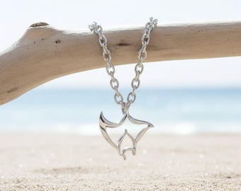 Sterling Silver Manta Ray Necklace: Ocean Conservation Jewelry