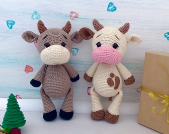 Toro de ganchillo Juguete algodón vaca Orgánica bebé buey co vaca rellena Lindo gobio de punto Decoración del hogar Regalo de baby shower Juguete de género neutro