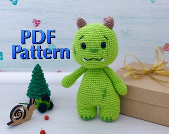 Monstre au crochet Patron PDF DIY Décor d'Halloween Joli vampire patron PDF Amigurumi Patron jouets en peluche Jouets bio Monstre vert mignon