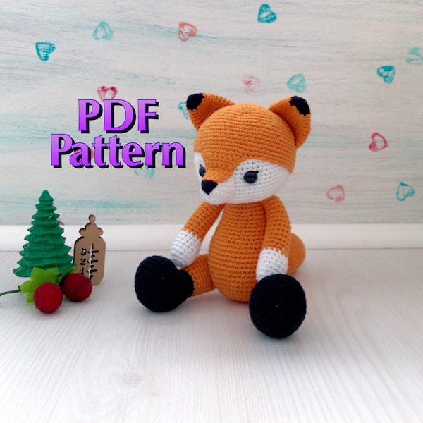 Crochet fox PDF pattern Cotton toy foxy Nursery decor Woodland  animals Pattern stuff toys Natural toys Baby shower gift Neutral toy