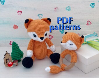 Patrón zorro crochet PDF, paquete 2 patrones juguete zorro, Zorro sonajero crochet, Zorro juguete crochet, set de juguetes para bebé, Juguetes orgánicos, Amigurumi