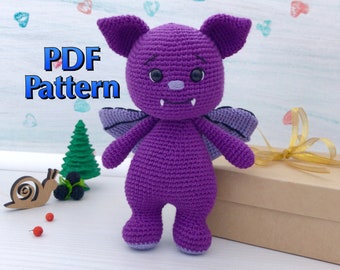Patrón murciélago a crochet PDF, DIY, Decoración Halloween, Patrón vampiro PDF, Amigurumi, Patrón peluches, Juguetes orgánicos, Lindo monstruo morado