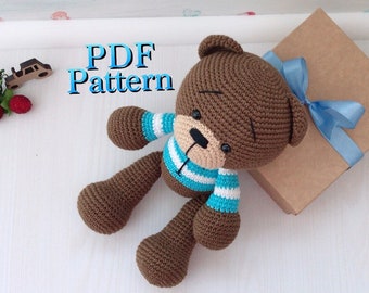 Patrón PDF osito crochet, Animales Amigurumi, Peluche personalizado, Decoración guardería, Patrón juguete hecho a mano, Juguetes orgánicos, Regalo baby shower