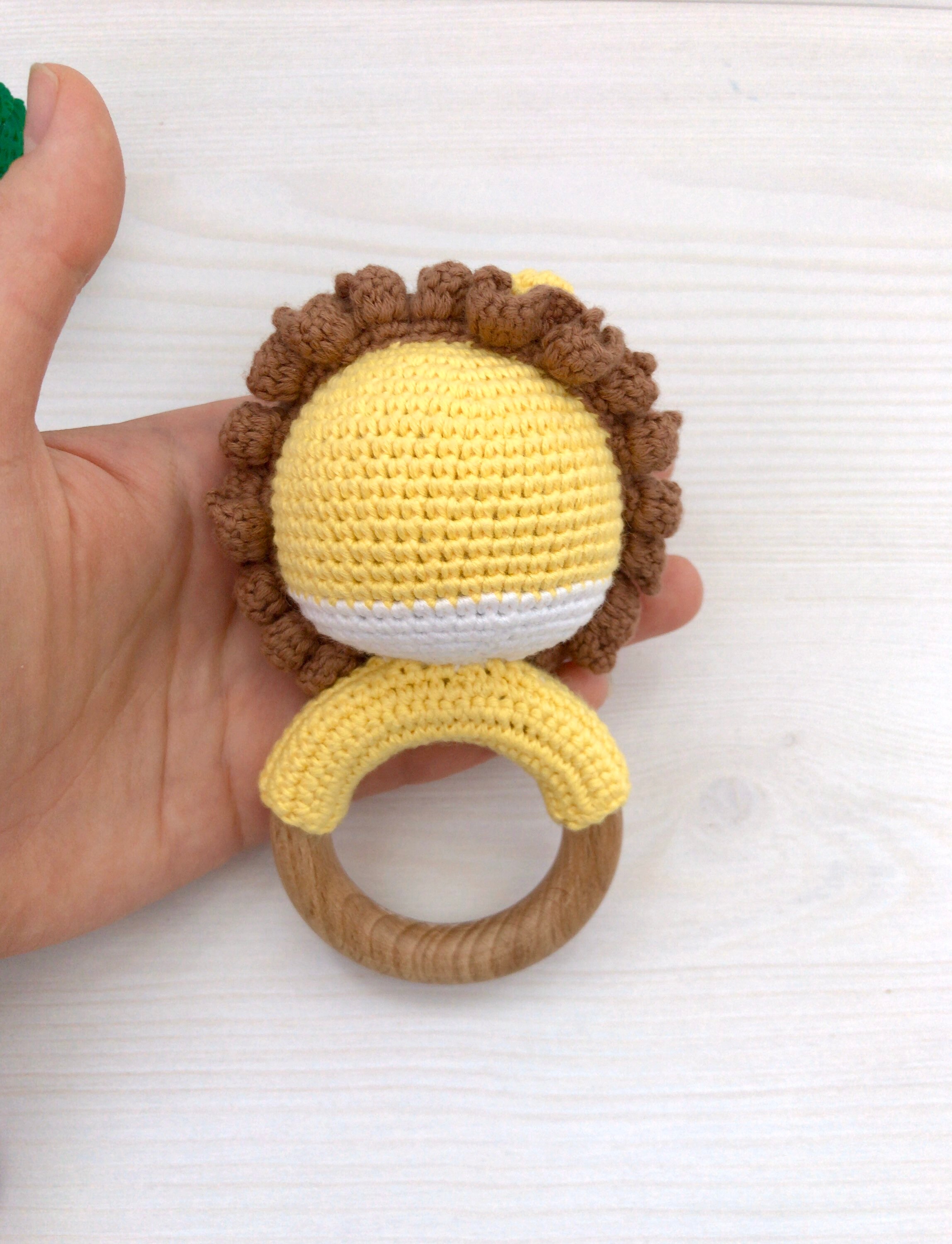 Crochet lion pattern PDF Wood rattle Organic baby toys Teether | Etsy