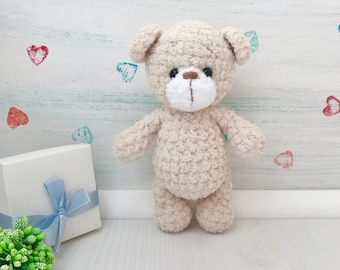 Crochet beige bear Knitted mini teddy Baby shower gift Amigurumi cute bear Woodland animals Nursery decor Plushie toys Personalized toy