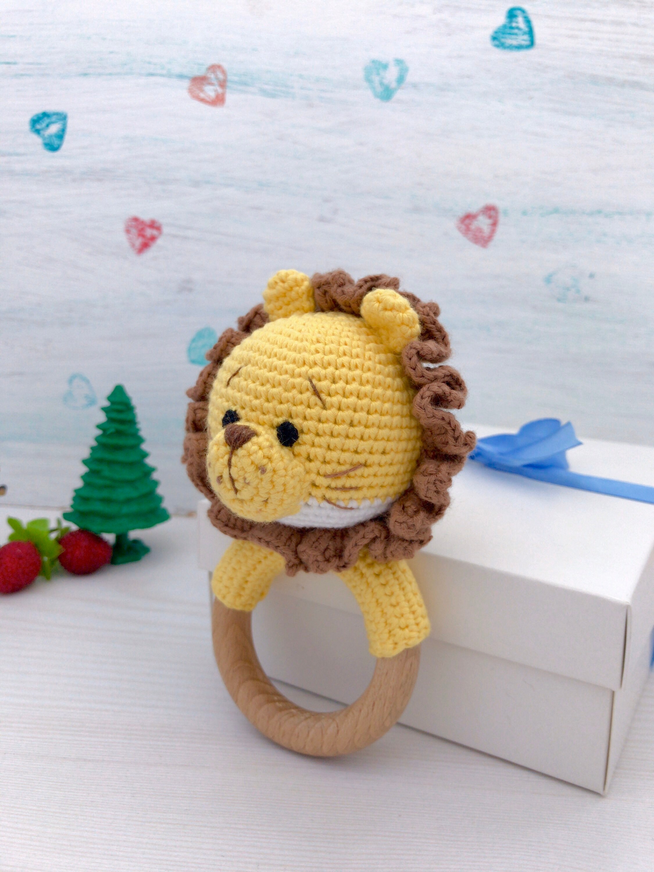 Crochet lion pattern PDF Wood rattle Organic baby toys Teether | Etsy