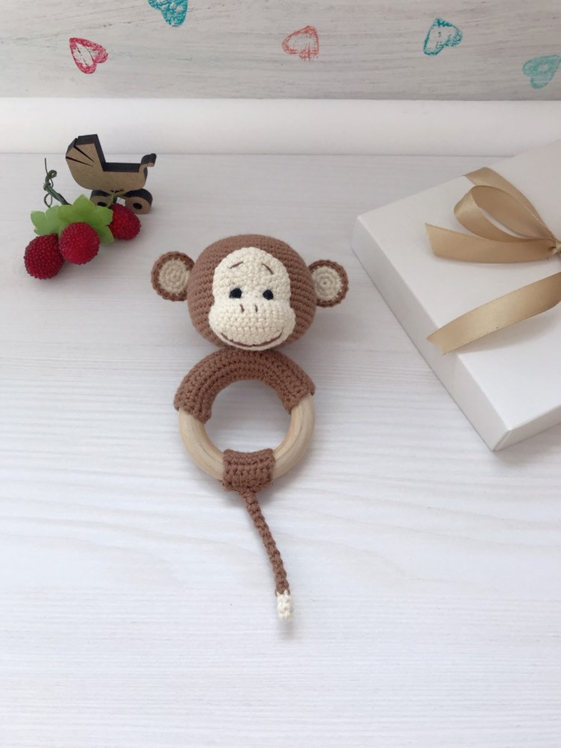 Crochet Monkey Pattern PDF, Rattle Monkey, Organic Baby Toys, Teether ...