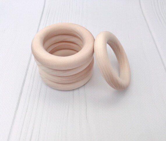 Set of 10 Organic Teething Rings 60mm. 2 1//3in Natural Eco Toy Wooden Rings