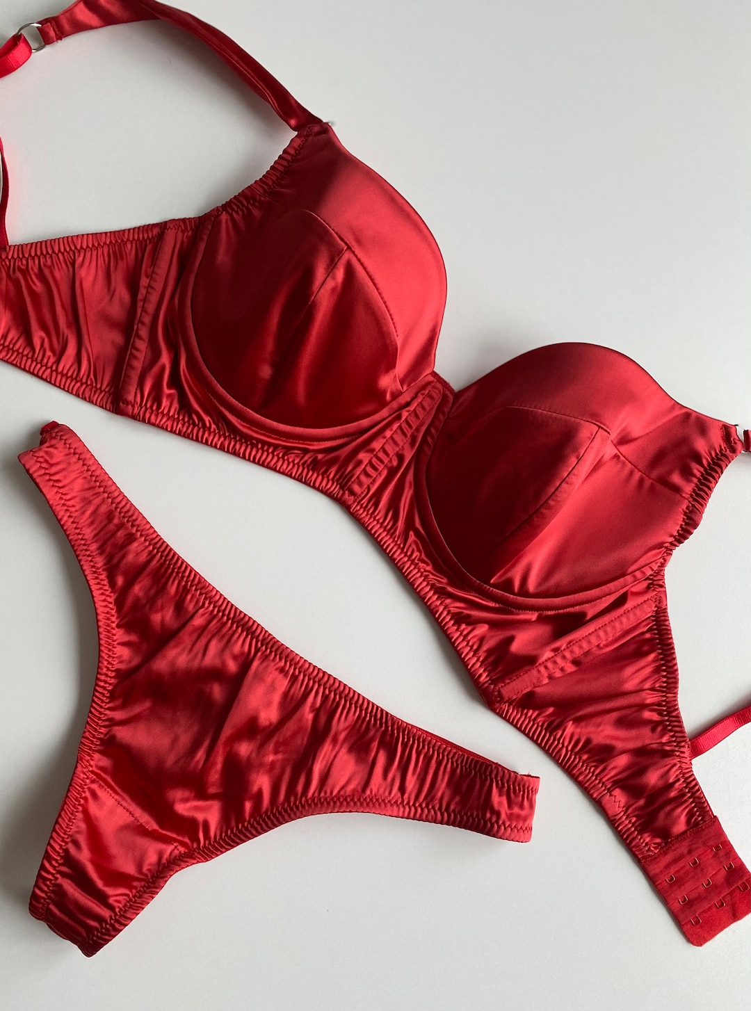 Erotic Sexy Red Lingerie Very Hot Lingerie Satin Open Crotch Etsy