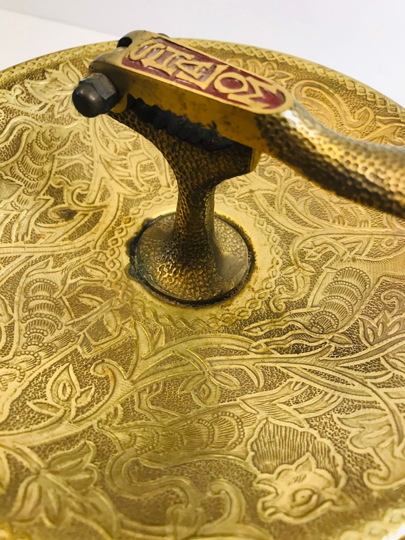 Nut Bowl Tamar Vintage Brass Nut Cracker Dish Pedestal Shalom Made in Israel
