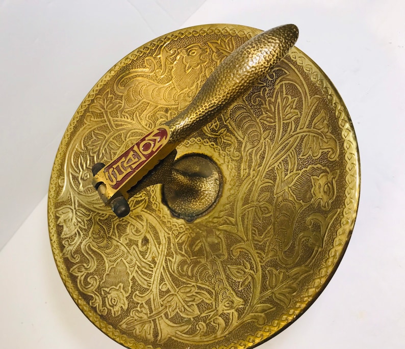 Nut Bowl Tamar Vintage Brass Nut Cracker Dish Pedestal Shalom Made in Israel