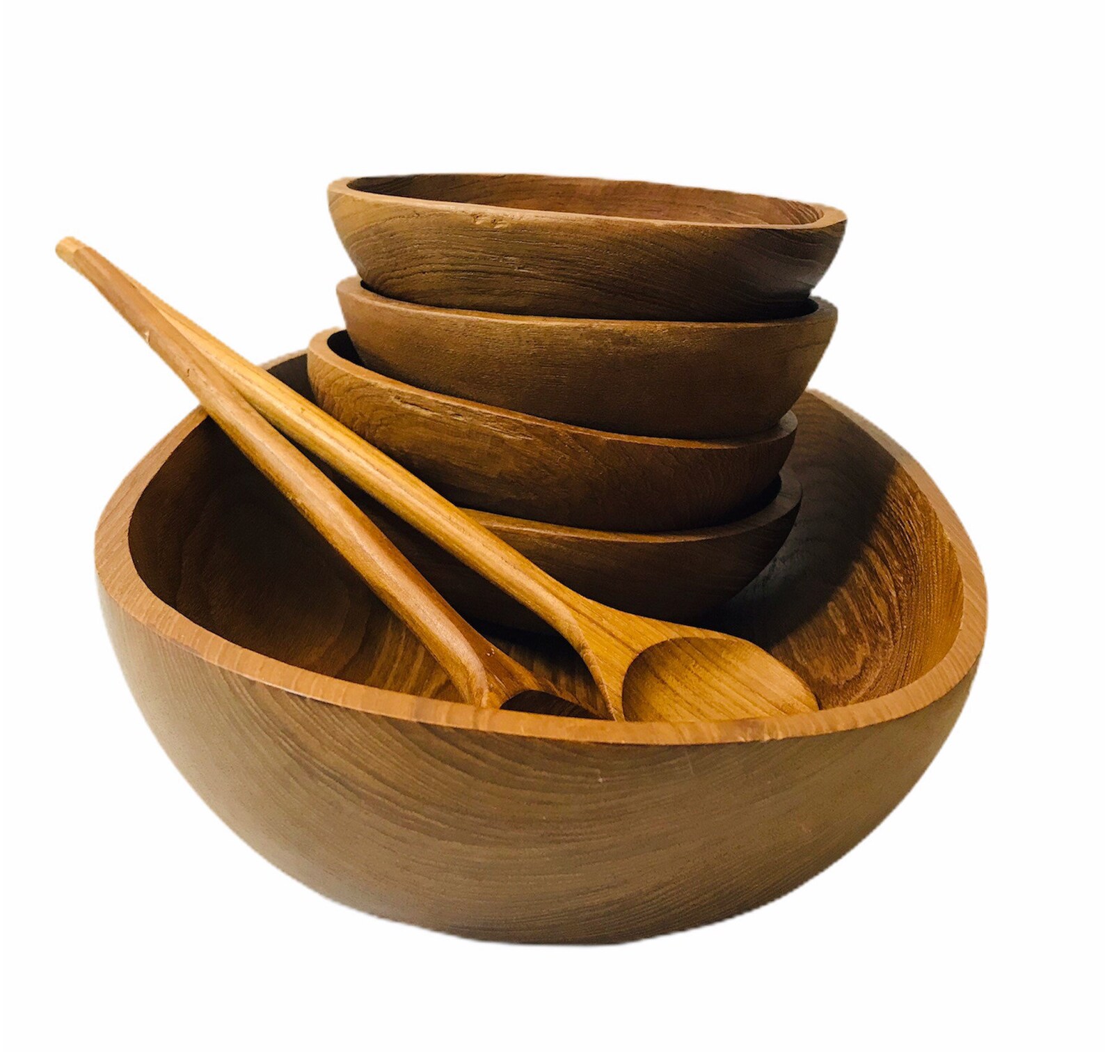 Teakwood Vintage Dolphin Salad Bowl Set Oval Unique Rare Set Etsy