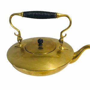 Vintage Brass Kettle Patina Wooden Handle