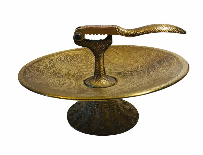Nut Bowl Tamar Vintage Brass Nut Cracker Dish Pedestal Shalom Made in Israel