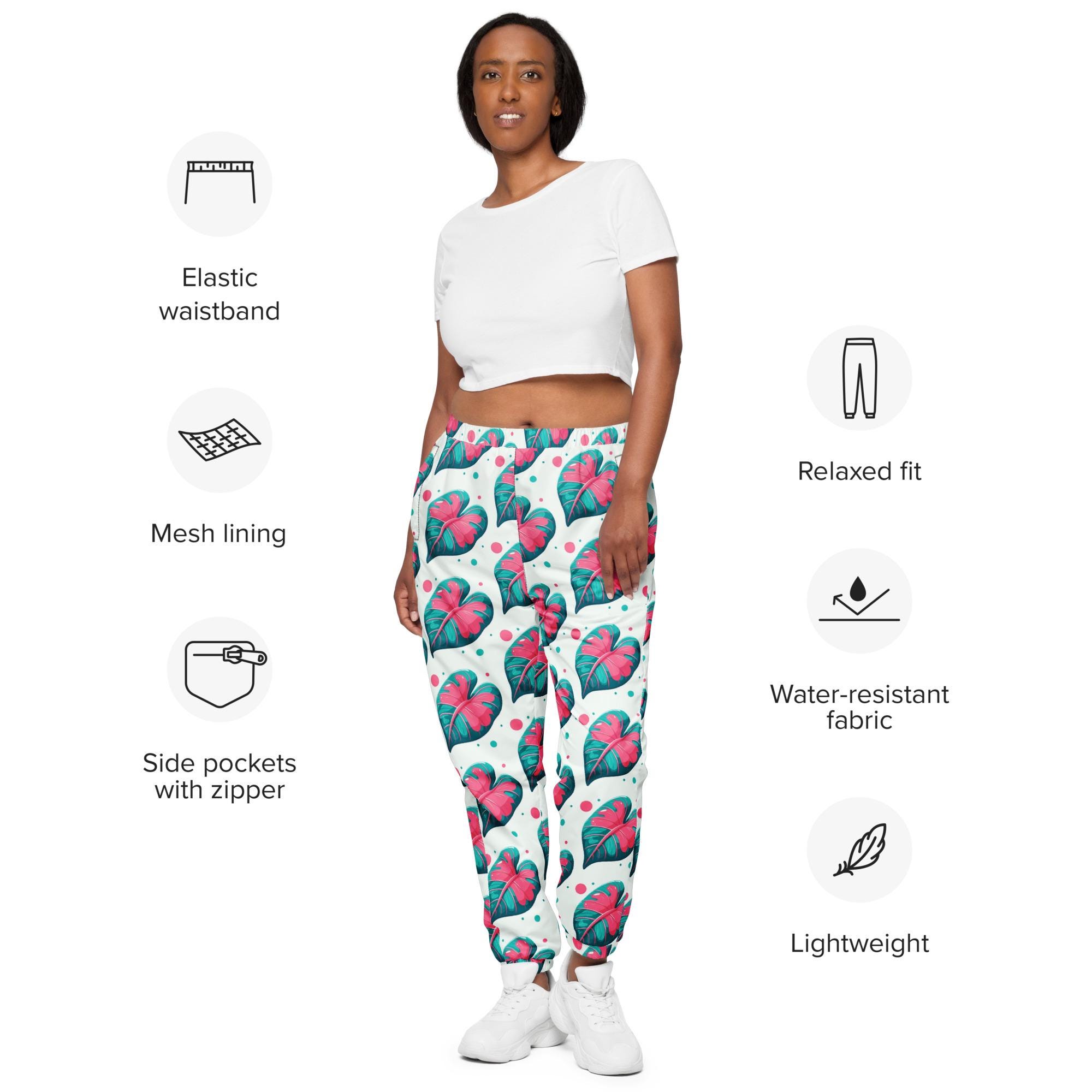 Pink and Teal Alocasia Leaf Unisex track pants plants houseplant