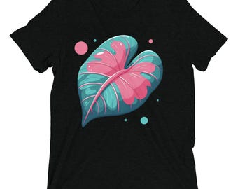 Pink and teal Alocasia leaf Short sleeve t-shirt