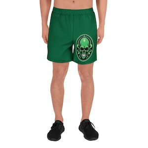 Green Skull Unisex Athletic Shorts | All-Over Print Gym Shorts | Recycled Fabric | Workout, Festival, or Swimwear | GetShattered Apparel