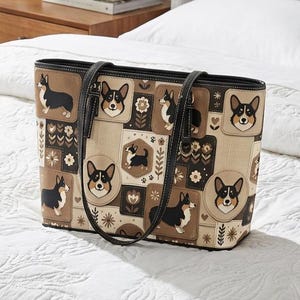 Corgi Patchwork PU Leather Shoulder Bag | Dog Lover Handbag | Corgi Purse Gift for Women