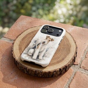 Custom Dog Portrait Phone Case Wire Fox Terrier Illustration Magnetic MagSafe Impact Resistant Protection Dual Layer Polycarbonate Shell TPU Cushioned Liner Personalized Pet Owner Gift Breed Enthusiast Accessory Watercolor Art Design