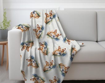 Corgi Print Polyester Blanket: Cozy Dog Lover Gift
