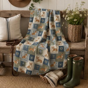 Kuschelige Decke mit Corgis-Motiv, weicher Samt, ideal als Sofadecke, Kinderzimmerdecke, Geschenk zur Babyparty, Waldtier-Herzmuster, Patchwork-Naturdesign, warm Bild 6