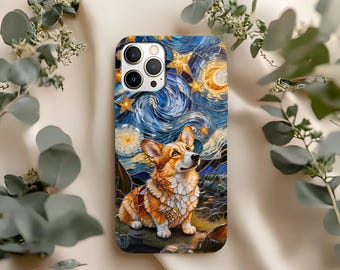 Corgi Phone Case Tough Cases Dog Lover Unique Gift Starry Night Stained Glass Art Design Custom Case Protective Cover Pet Enthusiast