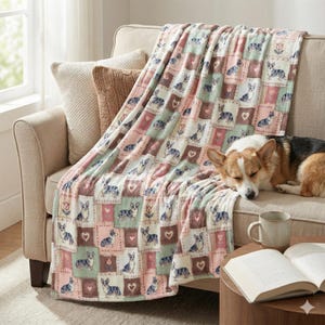Corgi deken/plaid van fluweel, pluche, perfect als cadeau voor hondenliefhebbers, verjaardagscadeau voor mama, Merle Corgi patchwork huisdierbeddengoed, gezellig, zacht, warm en pluizig.