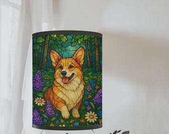 Corgi Stained Glass Tripod Lamp: Woodland Dog Lover Gift