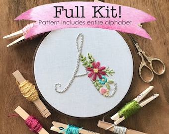 Embroidery kit, Beginner Embroidery, Monogram,  Embroidery Design, Hoop Art, Hand Embroidery, Modern Embroidery, Adult Craft