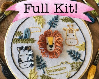 Embroidery kit, Safari, animals, Boy Embroidery,  Embroidery Design, Hoop Art, Hand Embroidery, Modern Embroidery, Adult Craft Kit