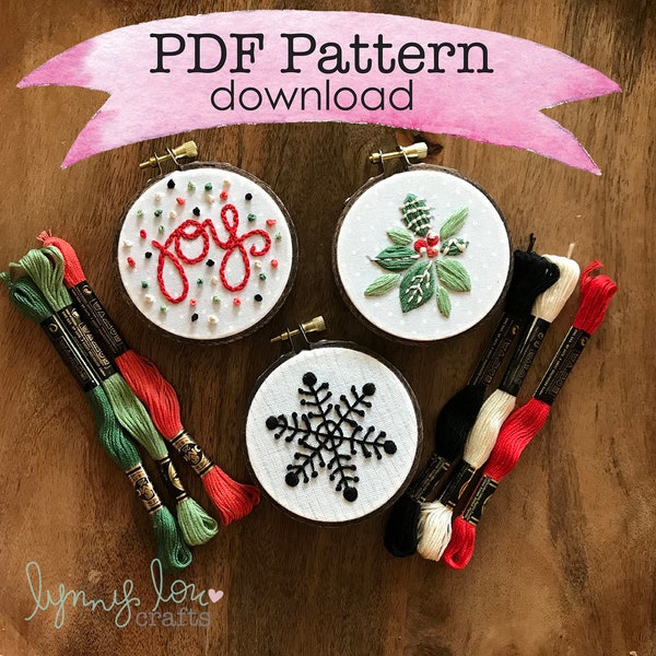 Downloadable PDF Embroidery Pattern, Ornaments, Christmas, Embroidery Design, Hoop Art, Hand Embroidery, Modern Embroidery, Adult Craft