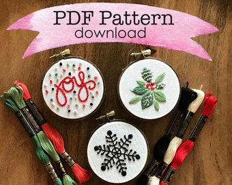 Downloadable PDF Embroidery Pattern, Ornaments, Christmas, Embroidery Design, Hoop Art, Hand Embroidery, Modern Embroidery, Adult Craft