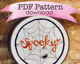 Downloadable PDF Embroidery Pattern, Spooky, Halloween, Embroidery Design, Hoop Art, Hand Embroidery, Modern Embroidery, Adult Craft