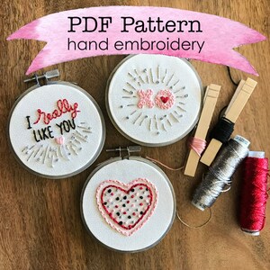 Embroidery PDF Pattern, Valentine's, Embroidery Design, Hoop Art, Hand Embroidery, Modern Embroidery, Adult Craft Kit