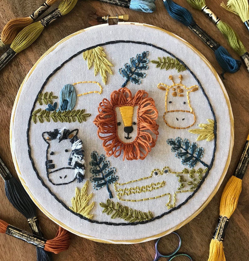 Embroidery pdf sybju safari animal embroidery design hoop  etsy