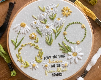 Embroidery PDF Pattern, Daisy Sampler, Embroidery Design, Hoop Art, Hand Embroidery, Modern Embroidery, Adult Craft Kit