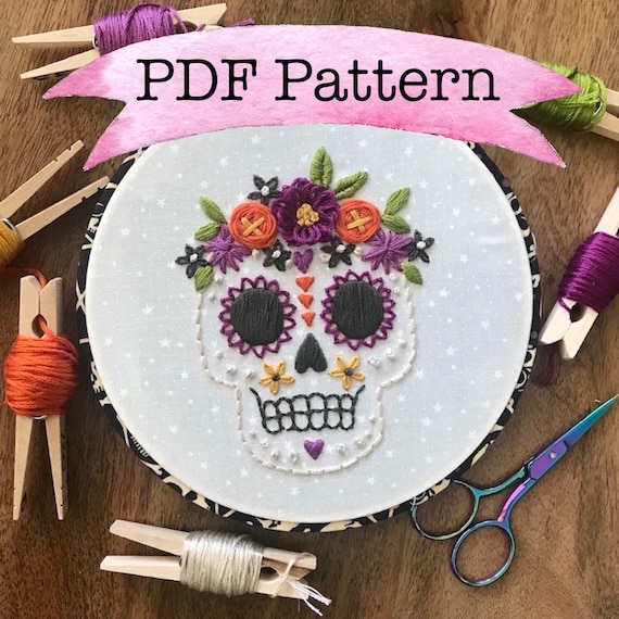 Sugar skull Halloween Girl cross stitch design pdf pattern for digital ...