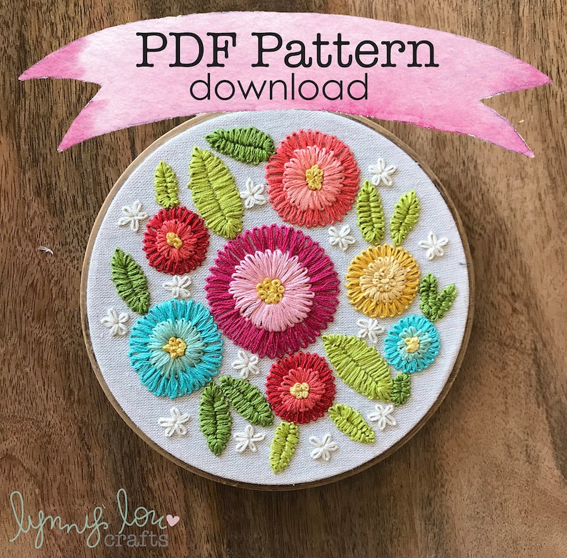 Downloadable PDF Embroidery Pattern Chrysanthemum Embroidery Etsy