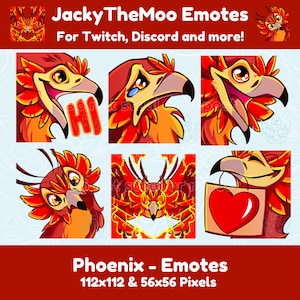 6 Fire Phoenix Emotes - Stream, Chat, Discord, Emotes, Badges, Twitch, Youtube, Gaming - Ready to Use