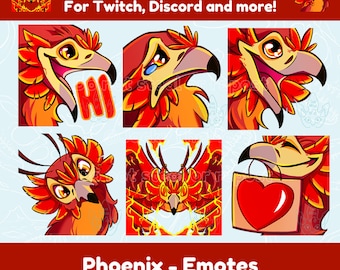 6 Fire Phoenix Emotes - Stream, Chat, Discord, Emotes, Badges, Twitch, Youtube, Gaming - Ready to Use