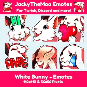 6 White Bunny Emotes - Stream, Chat, Discord, Emotes, Badges, Twitch, Youtube, Gaming, Cute, Pet - Ready to Use